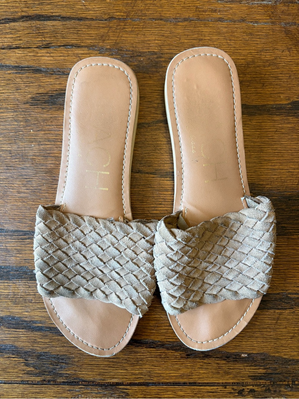 Braided Slide Sandals in Taupe - Women's Casual Slip-Ons
